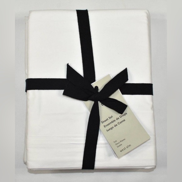 West Elm 400 TC Organic Sateen Wide Hem Full Sheet Set in White NWT - Picture 1 of 3